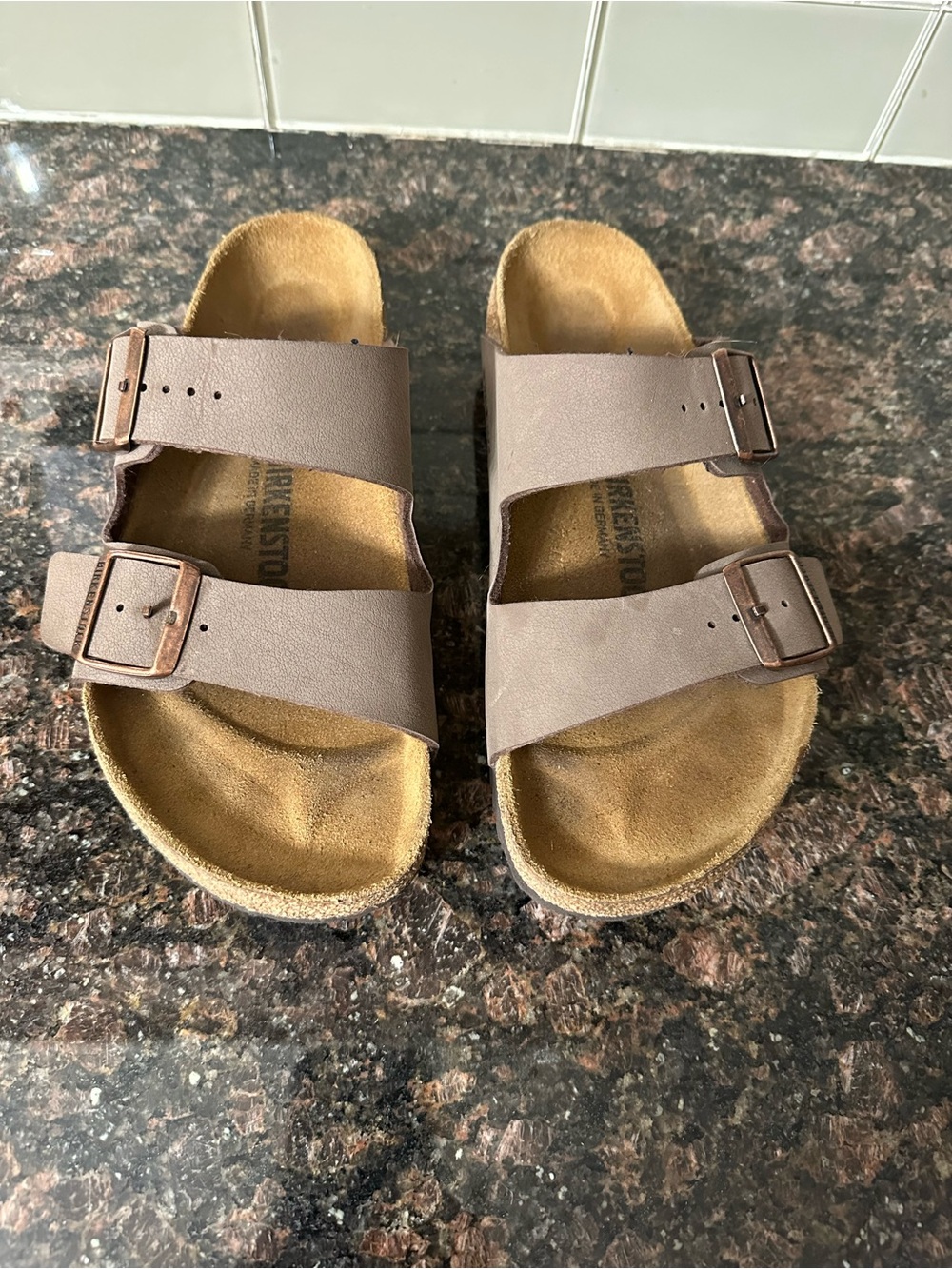 Birkenstock Arizona Two-Strap Sandals in Taupe Brown - Picture 2 of 9